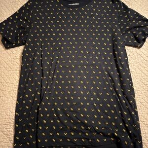 True Religion Men's Black Tee with Gold Accents